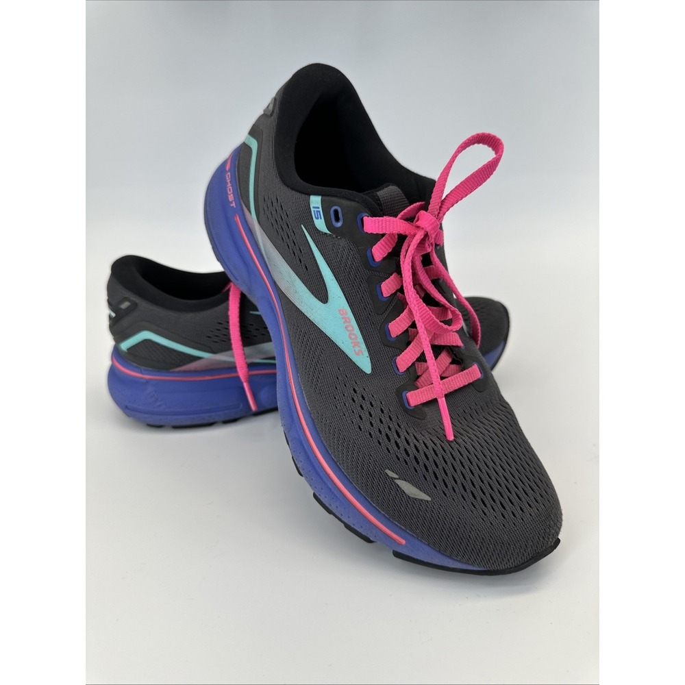 Brooks Ghost 15 Womens Running Shoes Size 8.5 Gary Pink Blue Sneakers 1203801B07